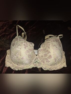 Delicates Lace Underwire Bra 36D Cream Pink Floral Embroidered Full Coverage